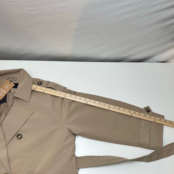 Vero Moda Womens XL Long Trenchcoat Tan Double Breasted Belt Old Money Classic - Picture 16 of 16